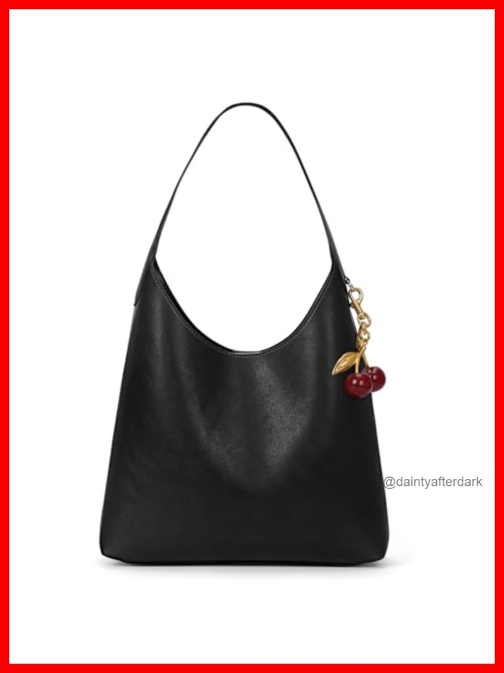 Faux Suede Hobo Bag Vegan Leather Slouchy Shoulder Tote with Cherry Charm